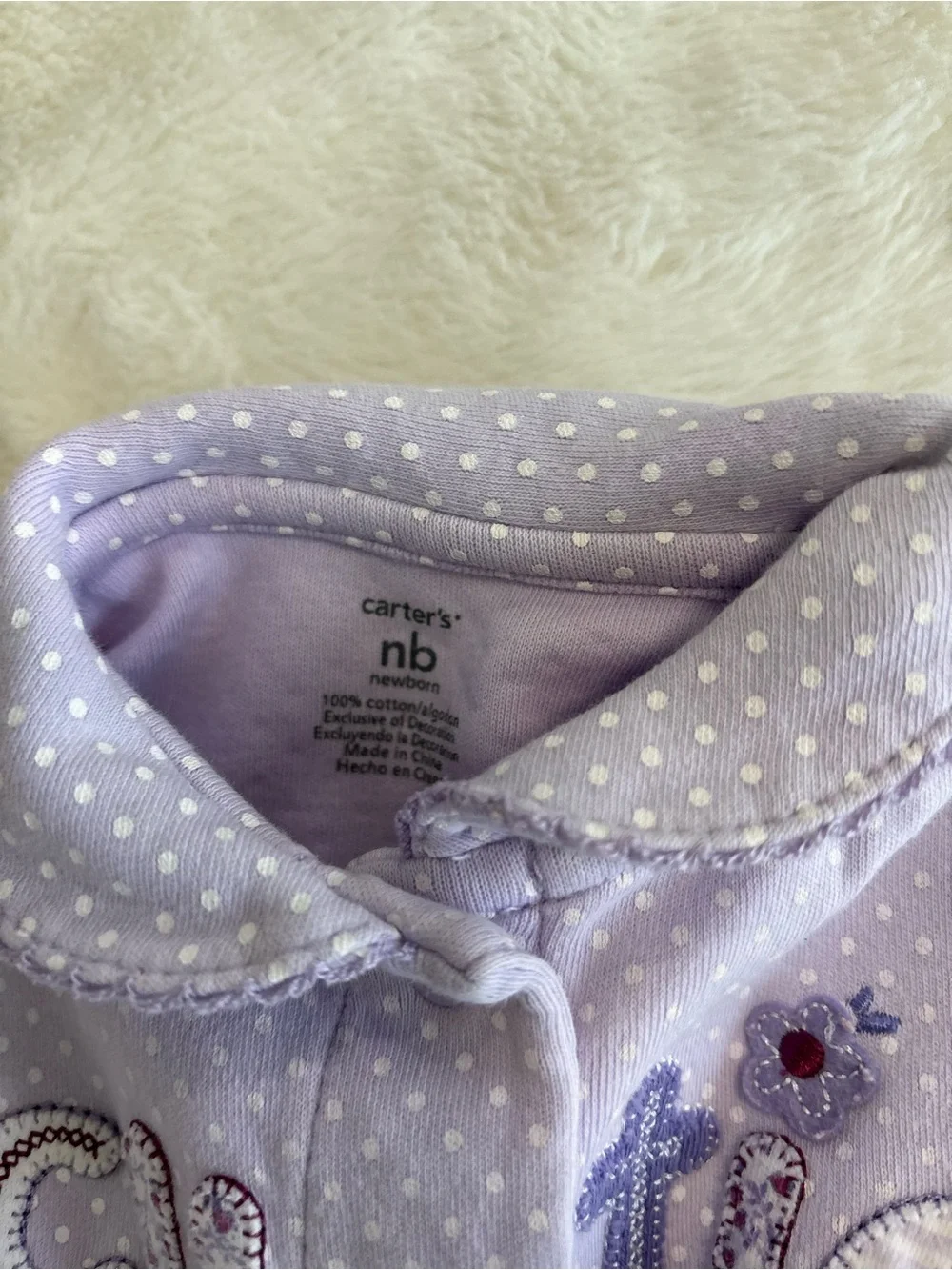 Carters newborn purple sleeper cutie vintage Y2K pajama polka dots